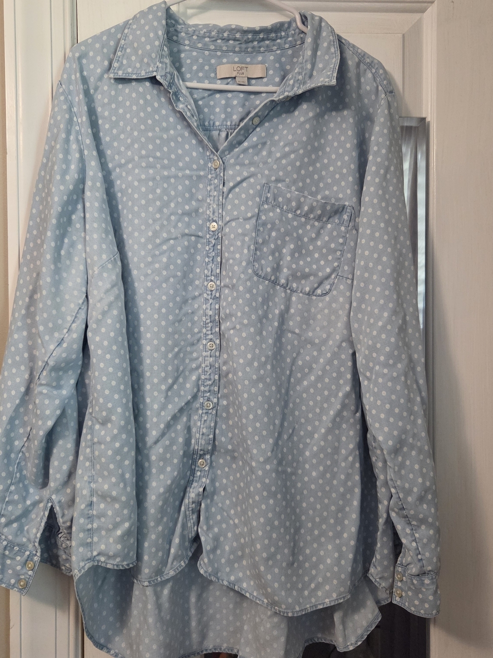 LOFT Light Blue Polka Dot Button-Down Shirt